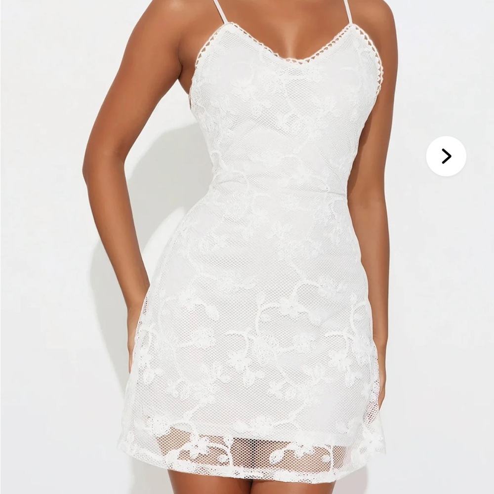 Fashion Nova White Lace Spaghetti-Strap Mini Dress